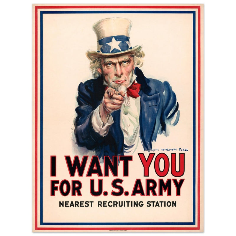 I want you for us army poster. World War I recruiting propaganda.