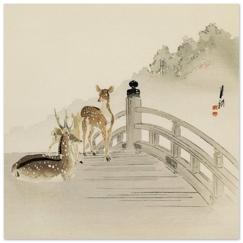 Two Deer On Bridge by Ogata Gekko ca. 1890-1910.