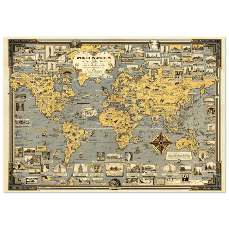 World Wonders, A Pictorial Map by Ernest Dudley Chase.