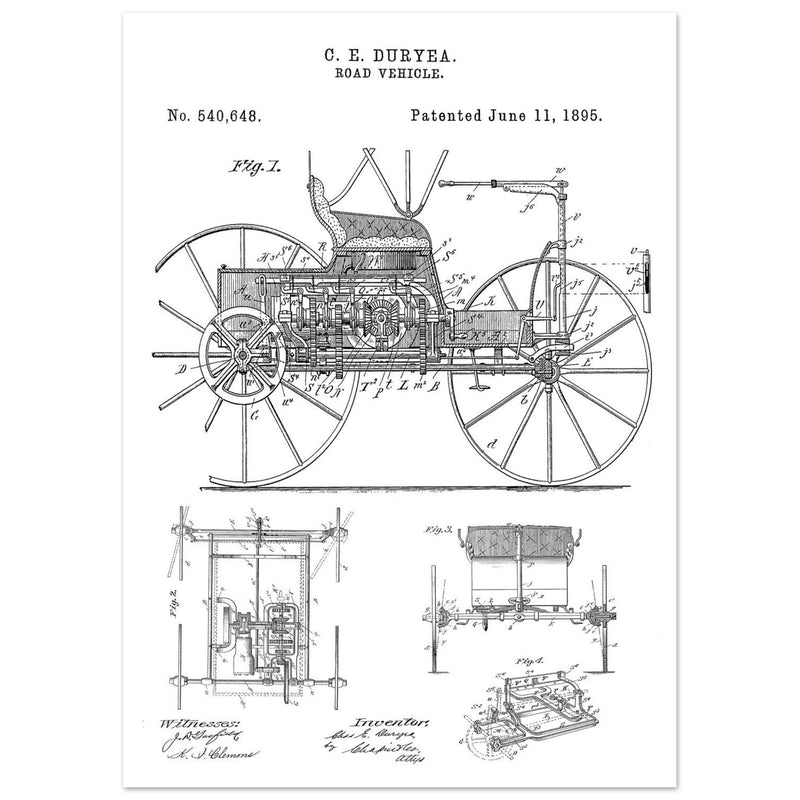 Road vehicle patent 540648 1895 by Charles Edgar Duryea. Automobile car history