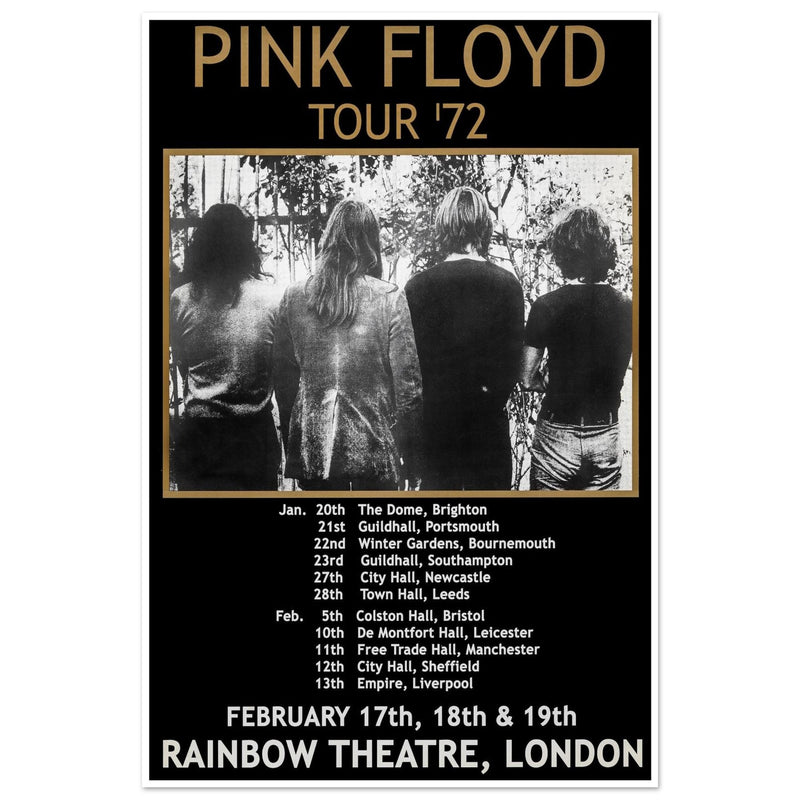 Pink Floyd music concert poster part of tour 72 Rainbow Theatre London.