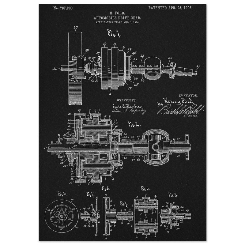 Automobile Drive Gear patent 787908 by Henry Ford. Vintage car