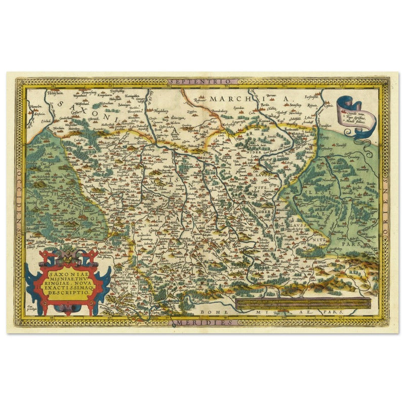 Ancient historic map of Saxony, Meissen, and Thuringia by Abraham Ortelius.