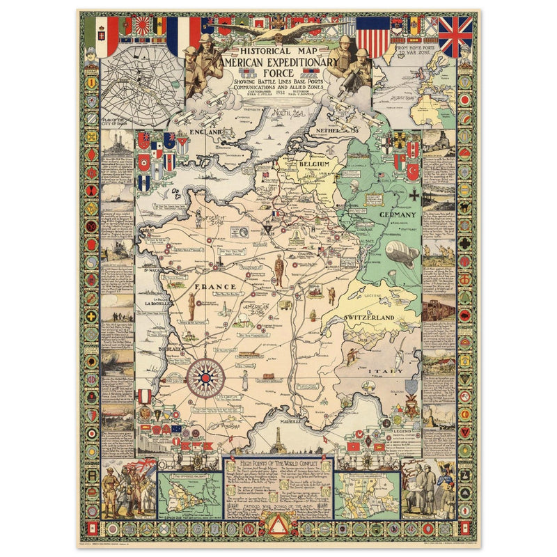 Historical Map of the American Expeditionary Force World War I by Ezra C. Stiles and Paul C. Bowman