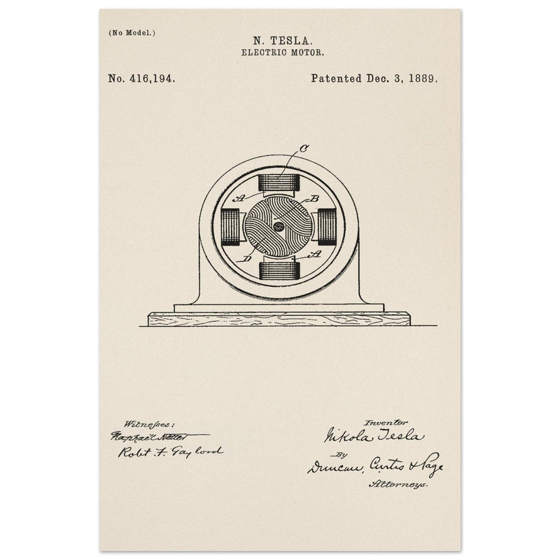 Electric Motor  patent 416194 by Nikola Tesla.