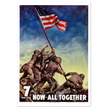 US soldiers rising american flag on mount Iwo Jima. World War 2 vintage poster