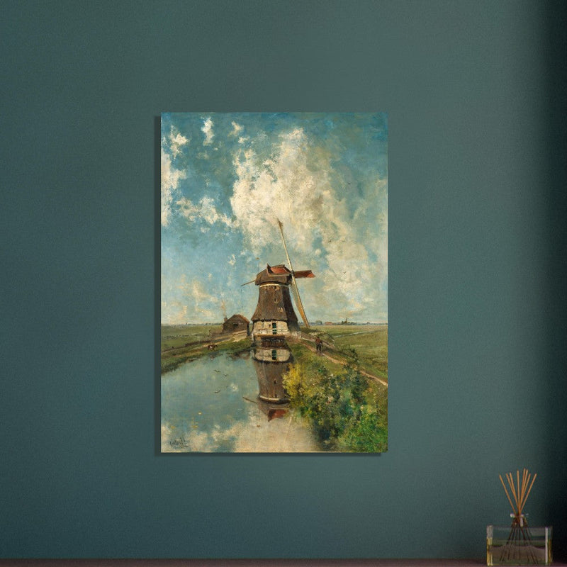 Old dutch windmill painting by Paul Gabriel XIX Century.