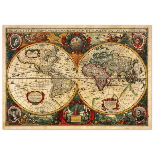 Nova Totius Terrarum Orbis Geographica ac Hydrographica Tabula by Henricus Hondius