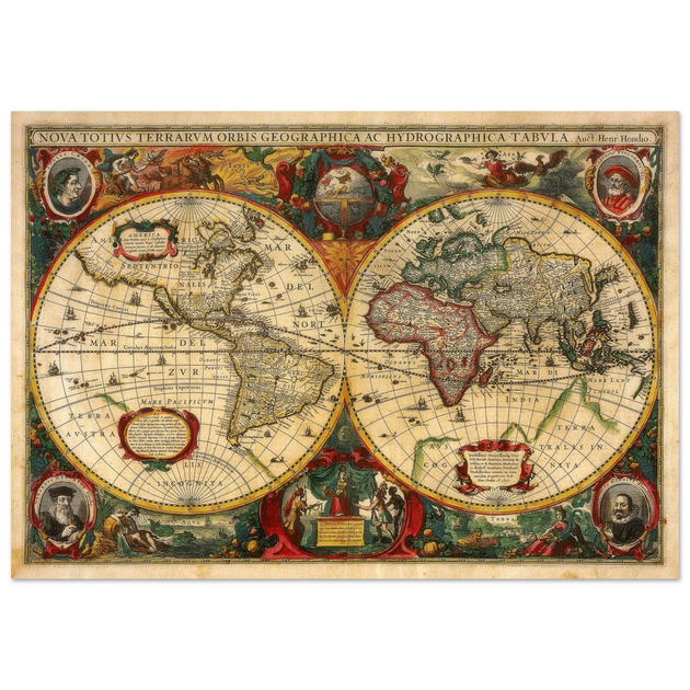 Nova Totius Terrarum Orbis Geographica ac Hydrographica Tabula by Henricus Hondius