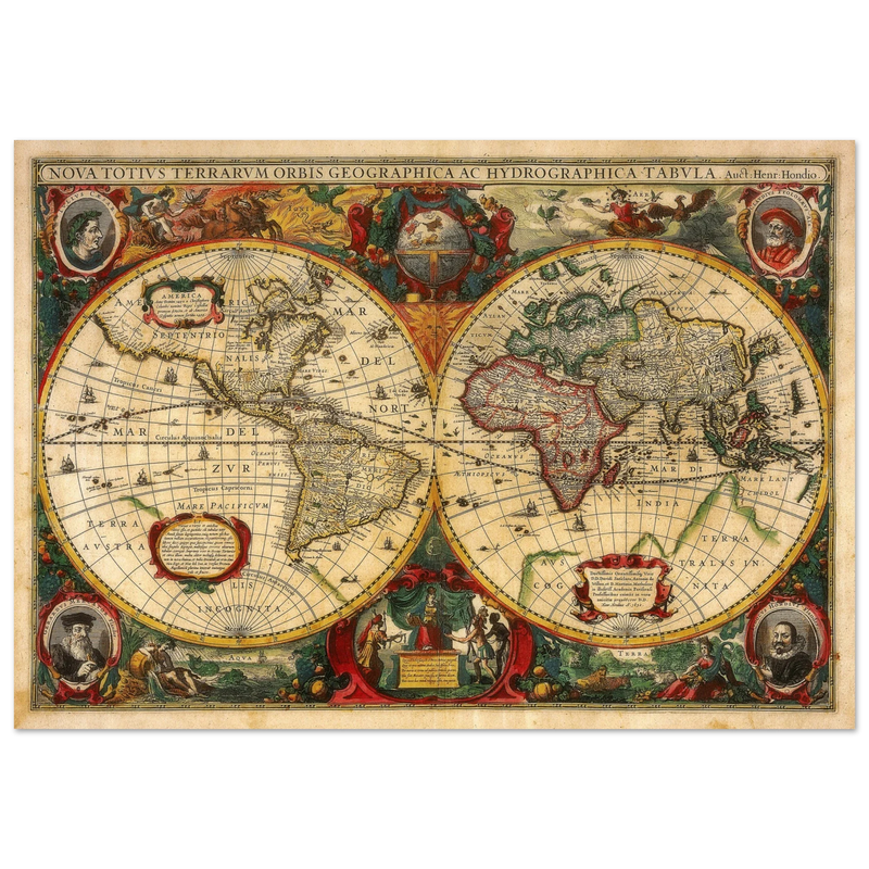Nova Totius Terrarum Orbis Geographica ac Hydrographica Tabula by Henricus Hondius