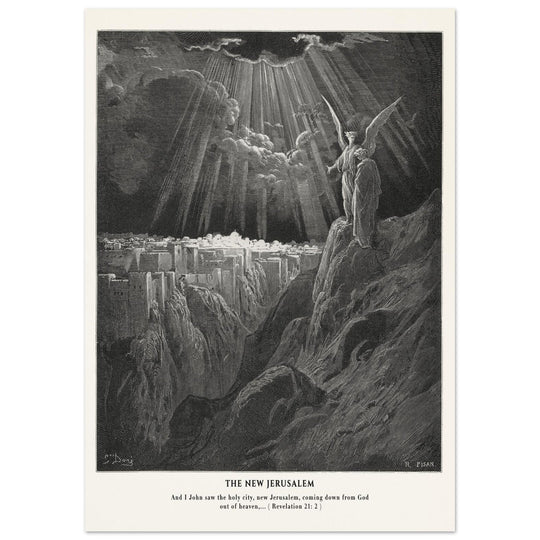 Gustave Dore The Bible engraving print . The New Jerusalem illustration .
