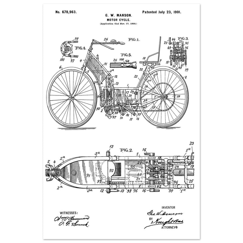 Motorcycle old patent by G. W Manson.