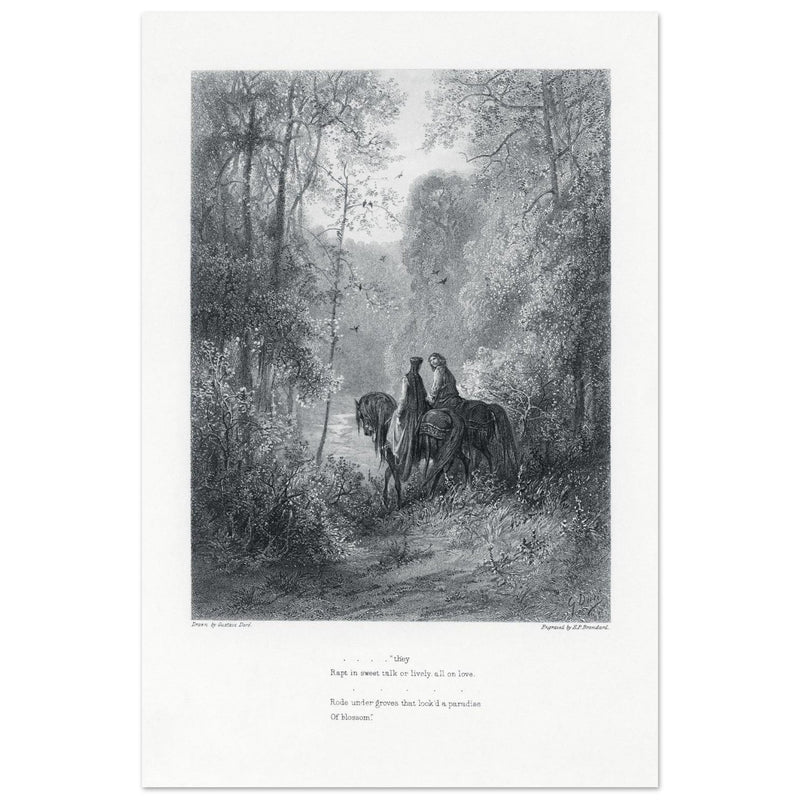 Gustave Dore illustration of King Arthur legend . The Dawn of Love. From the book Idylls of the King by Alfred Tennyson.