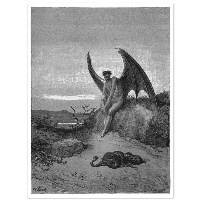 Gustave Dore Paradise Lost engraving . Satan and the serpent.