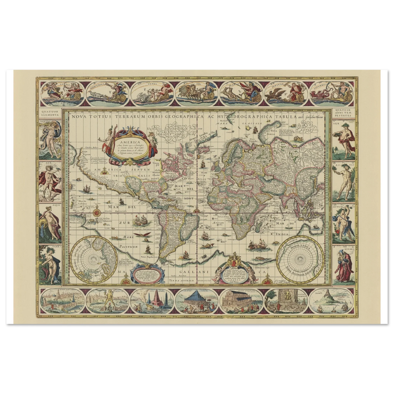 Old map of the world poster reproduction by Joan Blaeu XVII century