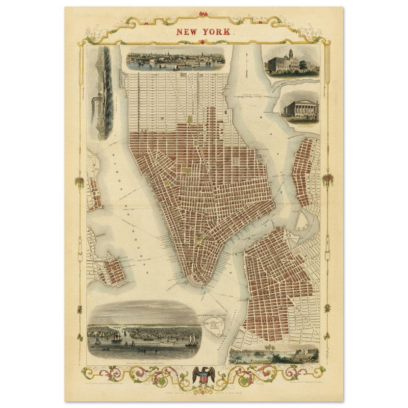 Vintage New York City map. Antique city plan of the city of New York.