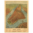New York City vintage historic aerial view. Antique print  of Manhattan and the Hudson and East river.