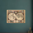 1660 Ancient old world map. Double hemisphere antique map reproduction.