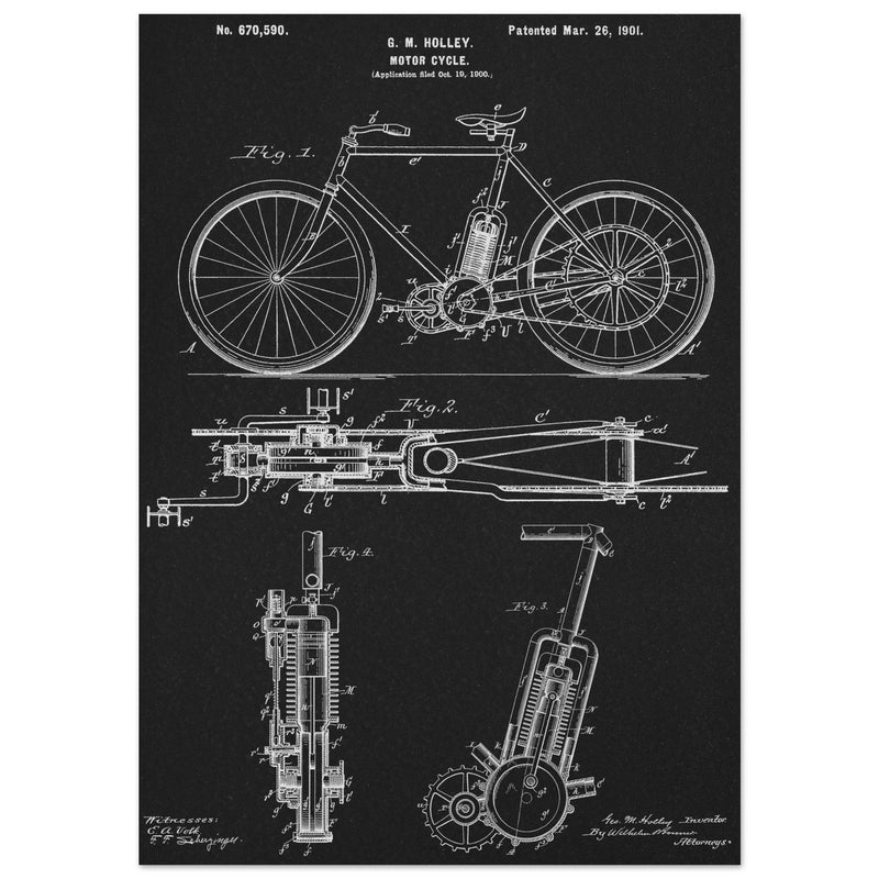 vintage motorcycle patent by G. M Holley.