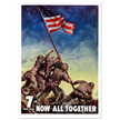 US soldiers rising american flag on mount Iwo Jima. World War 2 vintage poster