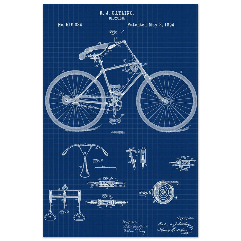 Vintage bicycle patent by Richard J Gatling 1894