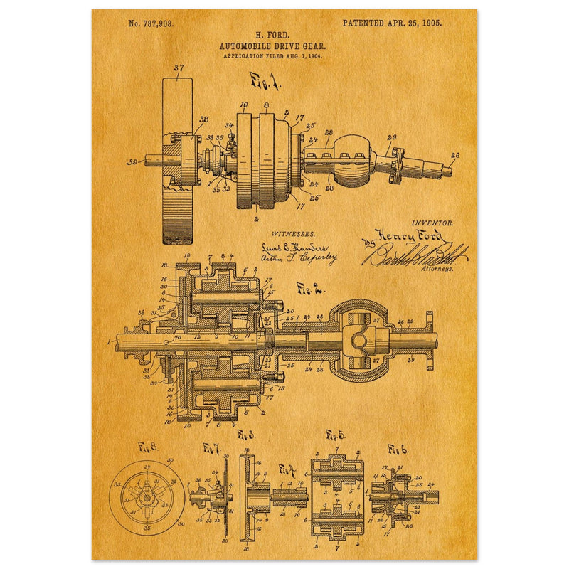 Automobile Drive Gear patent 787908 by Henry Ford. Vintage car