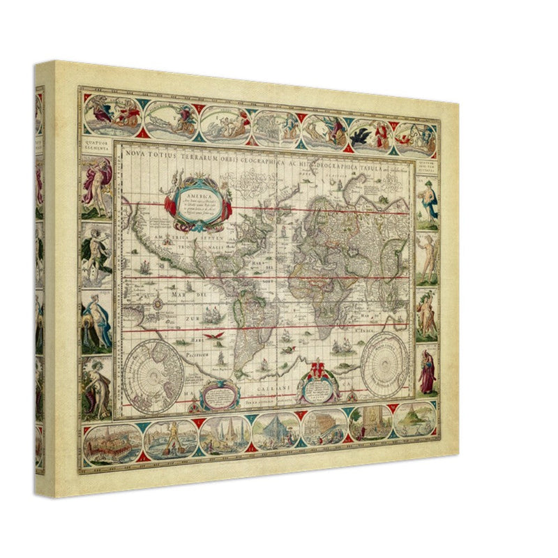 Ancient old world map 1638. Noua totius terrarum orbis geographica ac hydrographica tabula by Willem Janszoon Blaeu