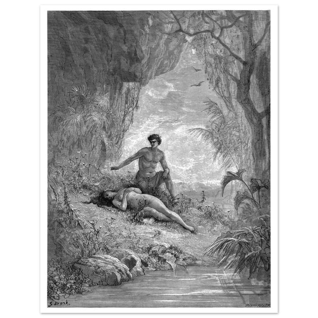Gustave Dore Paradise Lost engraving . Adam and Eve in Eden.