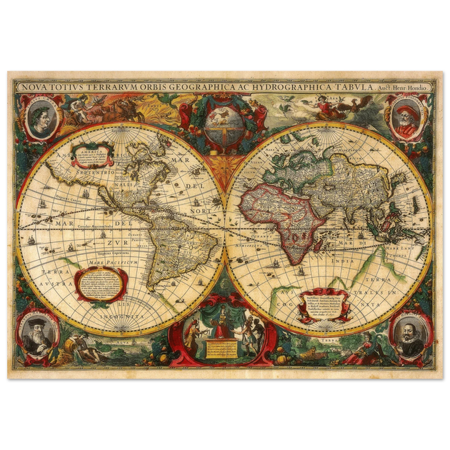 Nova Totius Terrarum Orbis Geographica ac Hydrographica Tabula by Henricus Hondius