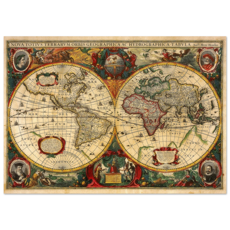Nova Totius Terrarum Orbis Geographica ac Hydrographica Tabula by Henricus Hondius