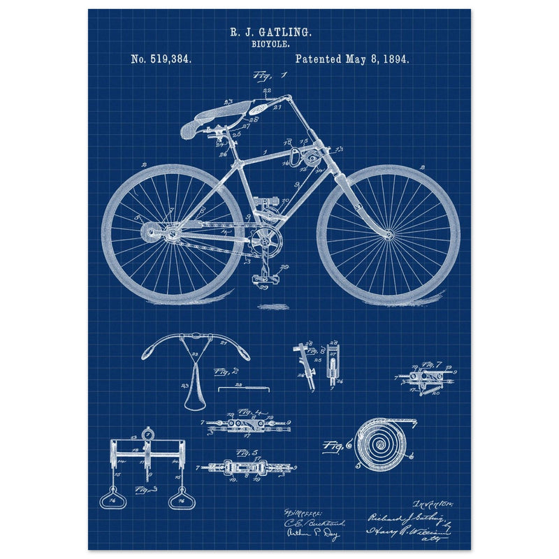 Vintage bicycle patent by Richard J Gatling 1894