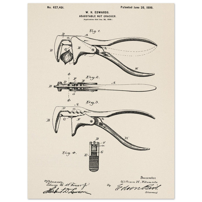 Vintage Adjustable Nut Cracker patent by William H. Edwards.