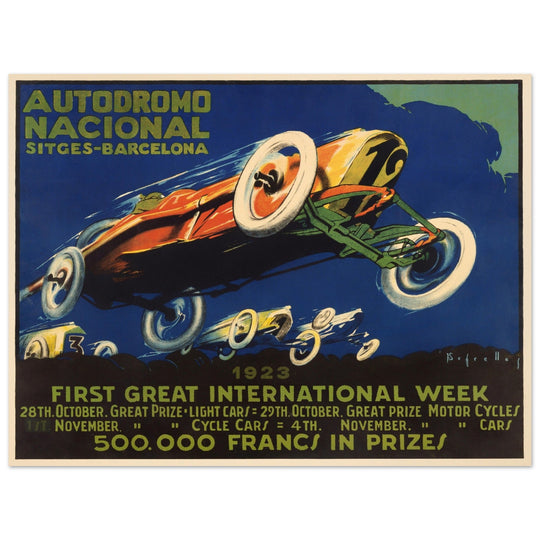 Car race vintage poster  1923. Sitges Barcelona car race.