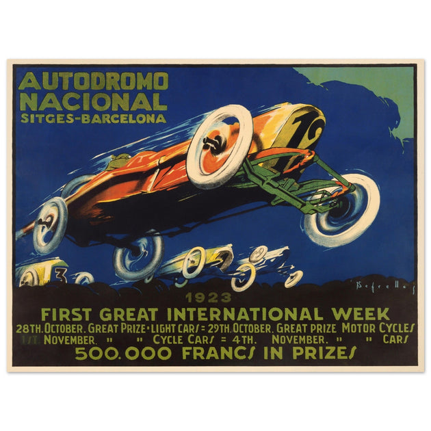 Car race vintage poster  1923. Sitges Barcelona car race.