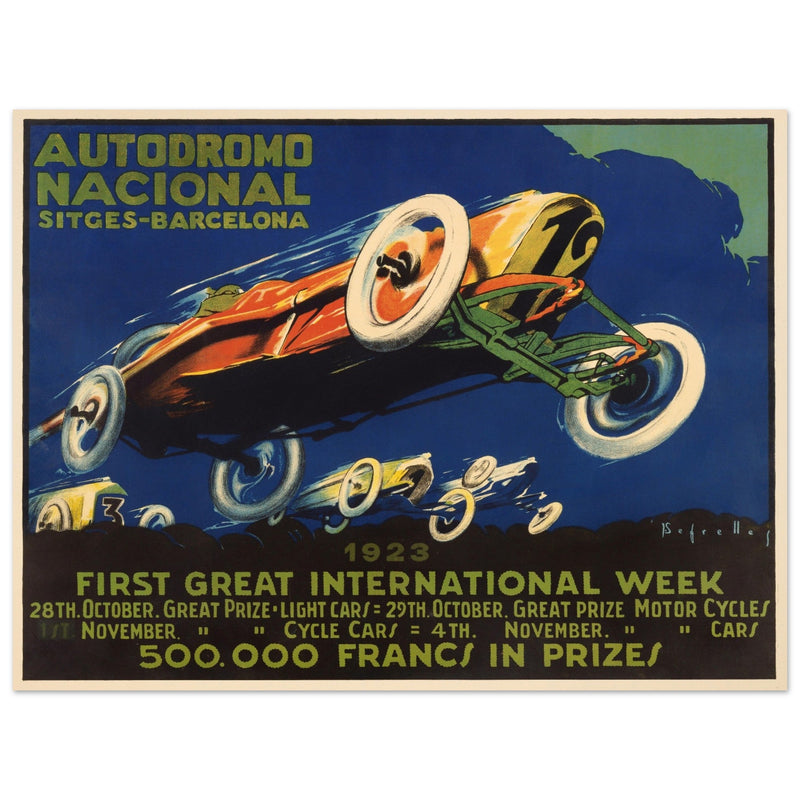 Car race vintage poster  1923. Sitges Barcelona car race.