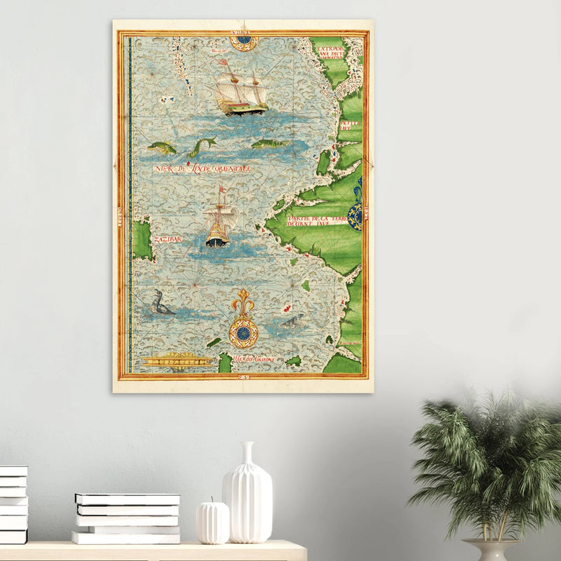 Ancient illustrated beautiful map poster reproduction by Guillaume Le Testu 1555