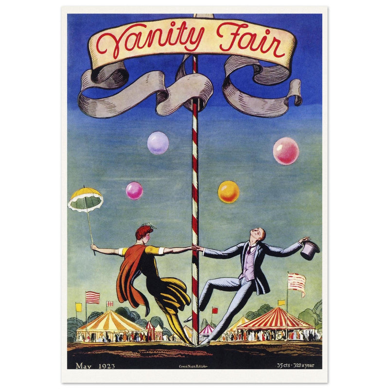 Vanity Fair magazine vintage cover by Rockwell Kent 1923. Two artists dancing at the circus.