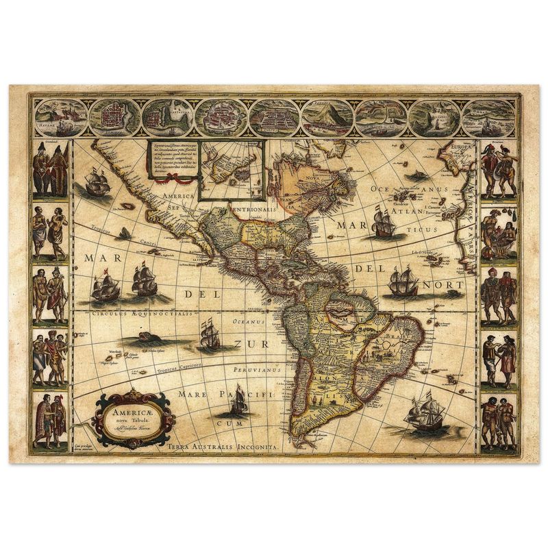America antique map by Willem Janszoon.