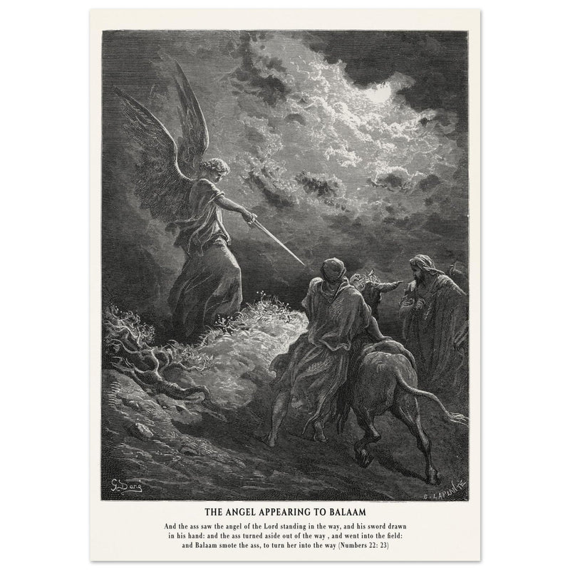 Gustave Dore The Bible engraving print . The angel appearing to Balaam illustration .