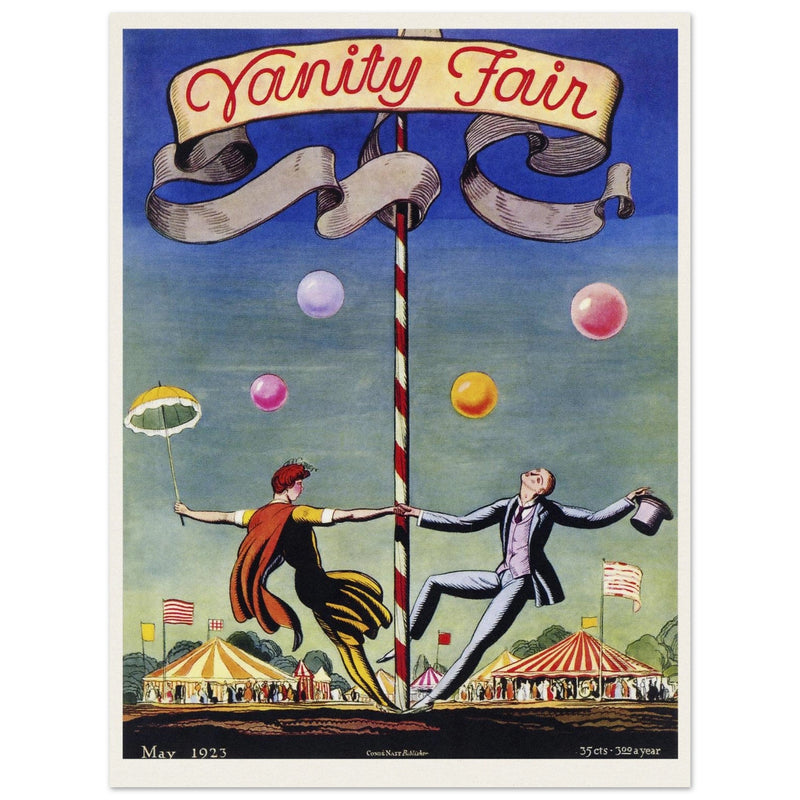 Vanity Fair magazine vintage cover by Rockwell Kent 1923. Two artists dancing at the circus.