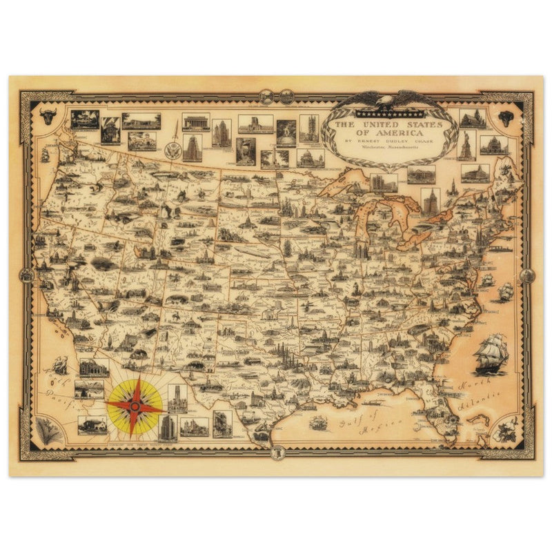 Pictorial old map of the United States of America by Ernest Dudley Chase