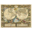 Beautiful illustrated world map of the XVIII Century. Vintage historic double hemisphere map.