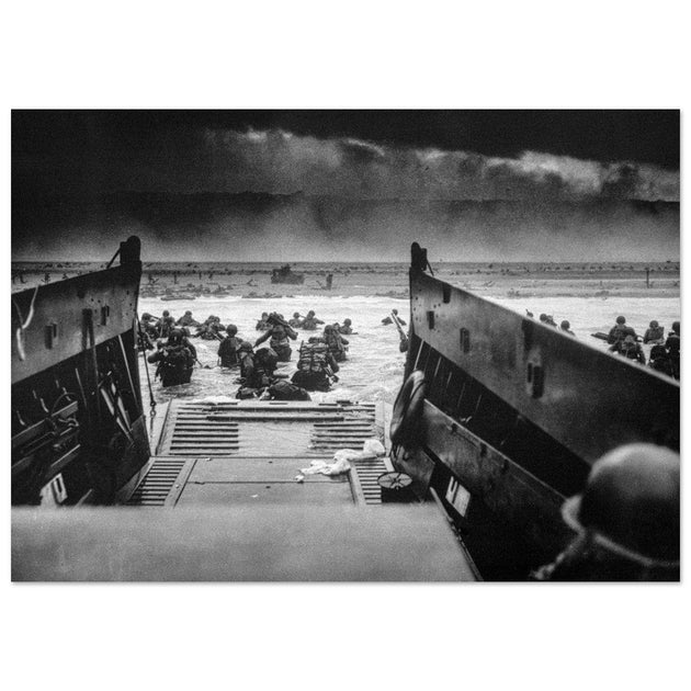 Second World War black and white poster . D Day Normandy landing US Soldiers.