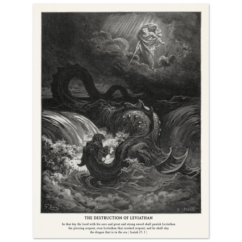 Gustave Dore The Bible engraving print . The destruction of Leviathan illustration .