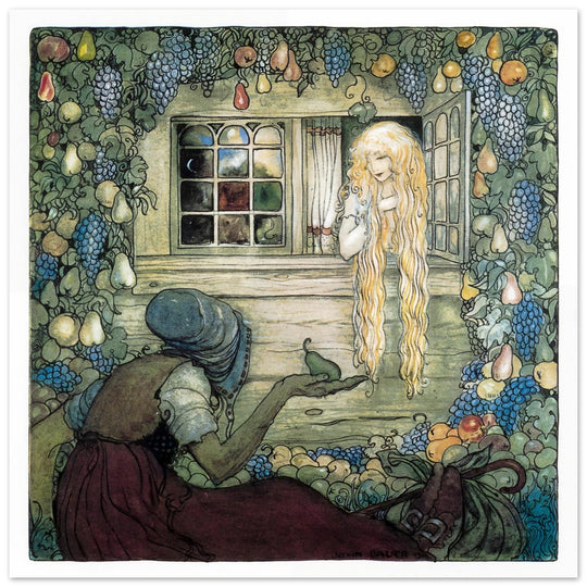 John Bauer vintage illustration print . From the fairy tale The Magician's Cape.