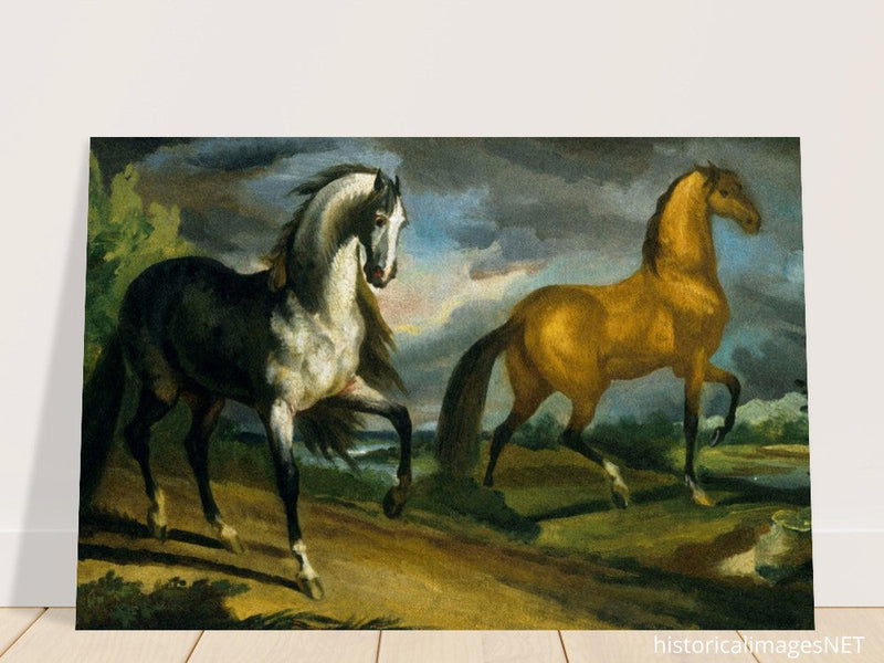 Two horses old painting by Theodore Gericault 1808.