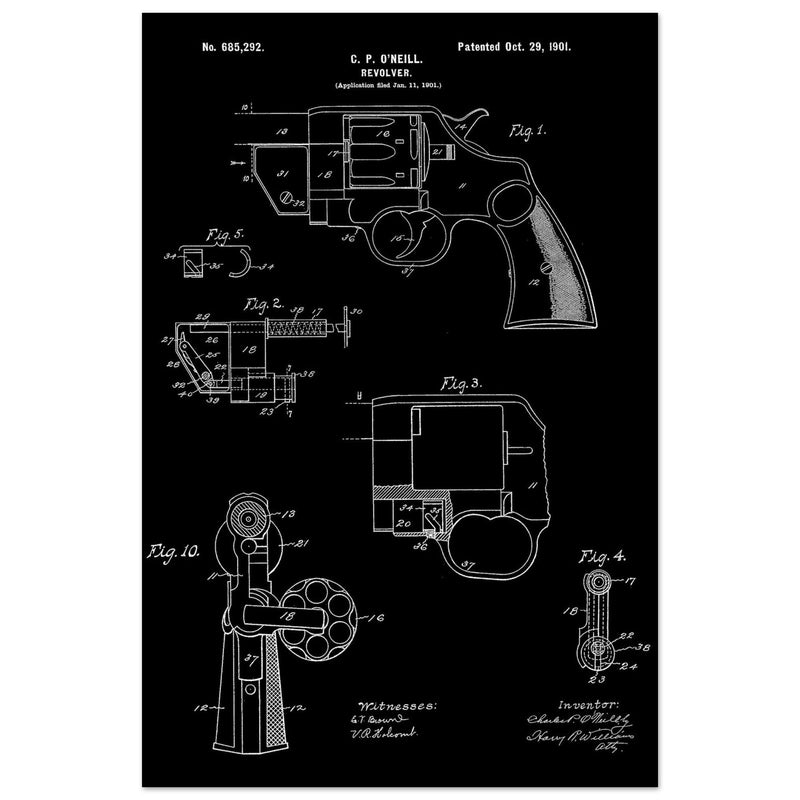 Vintage revolver patent by C P O'Neill.