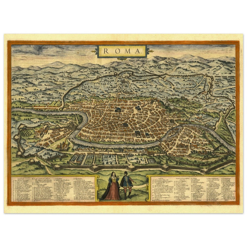 Rome Italy antique vintage city map. 1572 ancient map of the italian capital by Georg Braun and  Frans Hogenberg.