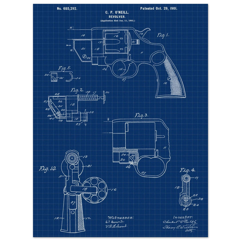 Vintage revolver patent by C P O'Neill.