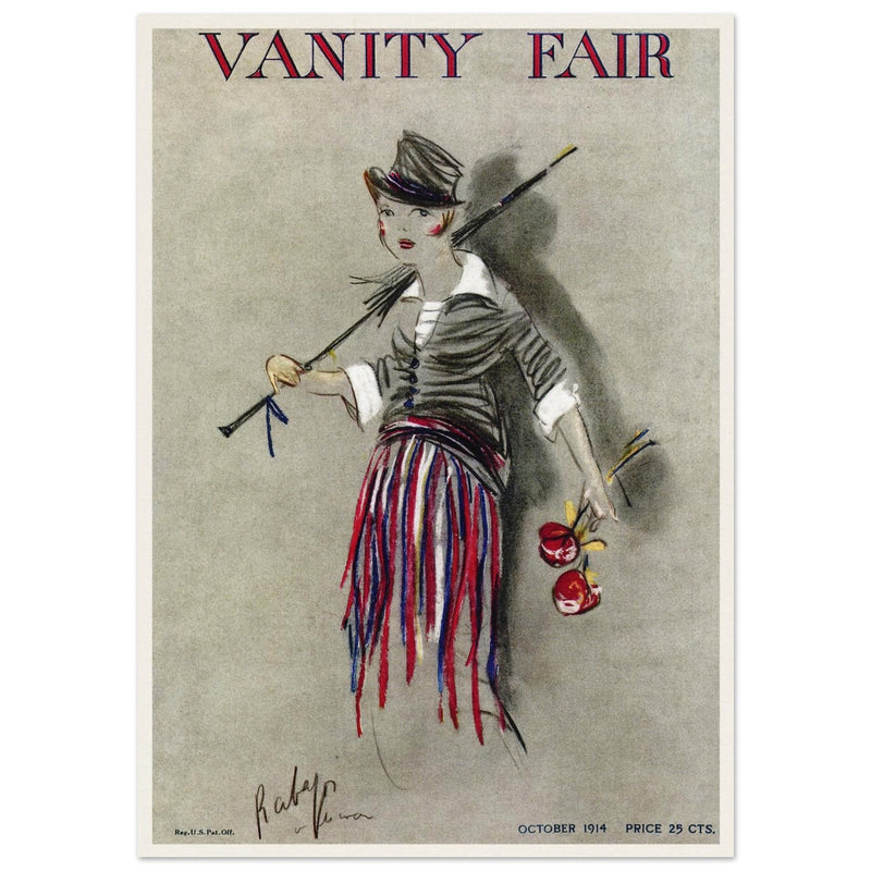 Vanity Fair cover magazine vintage illustration October 1914 by Rabajoi: A refugee from Paris.